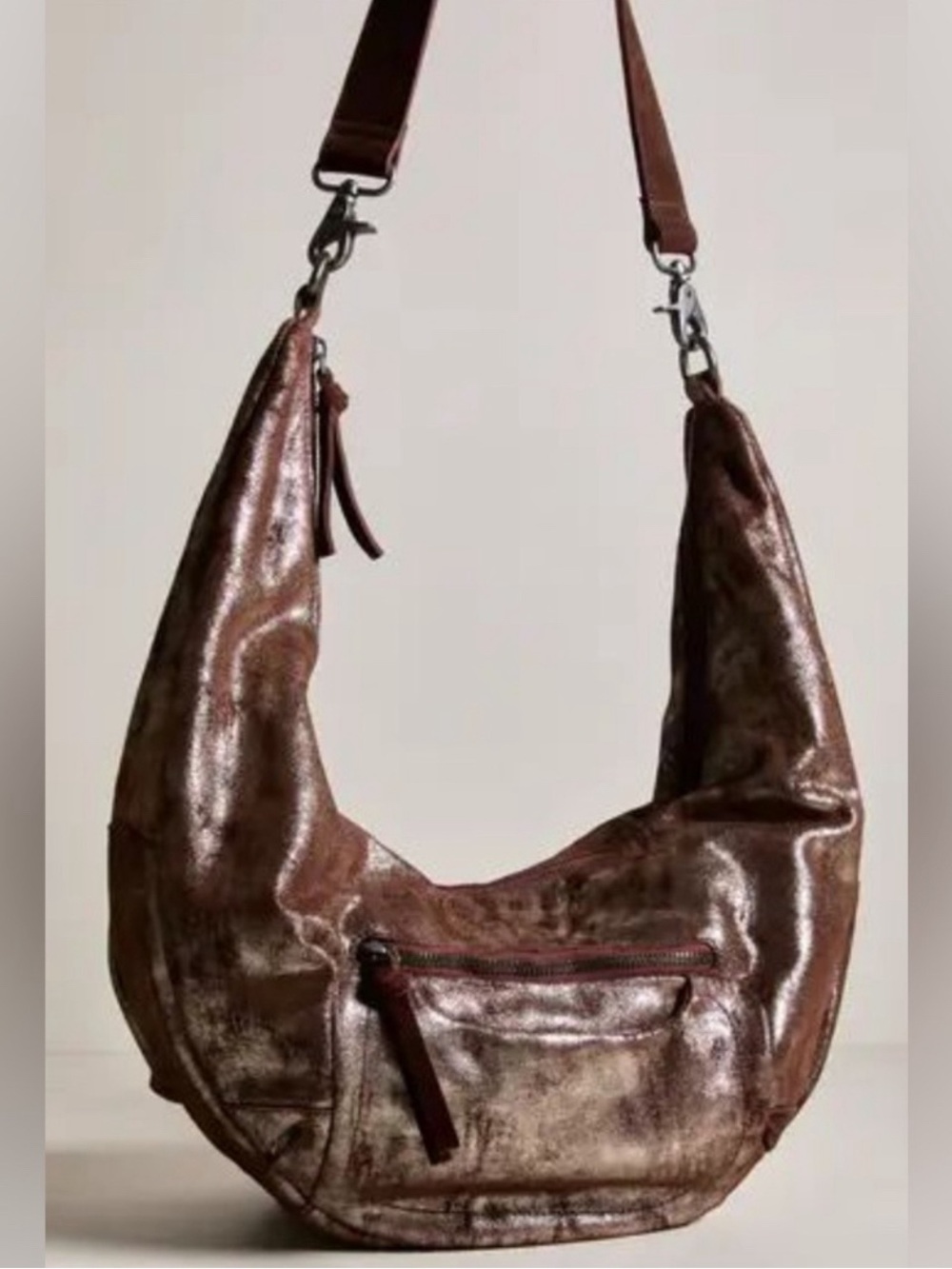 Free People We The Free Pyrite Metallic Brown Leather Sparta Sling Crossbody Bag - Picture 2 of 8
